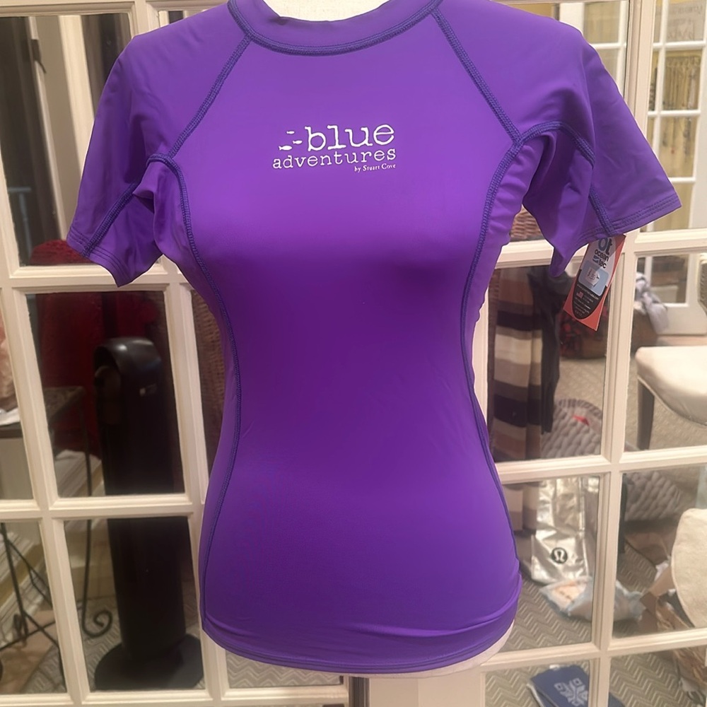 Blue Adventures by Stuart Cove Ocean Tec Youth Swim Shirt M NWT Performance Fit
